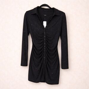 EVERNEW SPARKLE ROUCHED BLACK DRESS